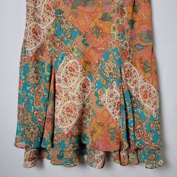 Chaps by Ralph Lauren Y2K 90s Style Multicolor Paisley Fairy Slip Midi Skirt L - Picture 6 of 10